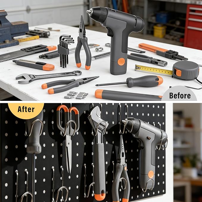 DEWEL Wall Organizer Peg Board, 3Pcs Metal Pegboard Panels with Accessories, 23" x 12" Pegboard, Heavy Duty Peg Board Wall Organizer for Workbench, Workshop, Office, Craft Room (3pcs black)