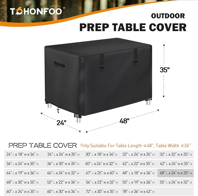 Outdoor Prep Table Cover with Split Zipper, Waterproof Patio Stainless Steel Metal BBQ Table Cover, Suitable for Outdoor Dining Table, Grill Table, BBQ Grill Cart, 48"L x 24"W x 35"H