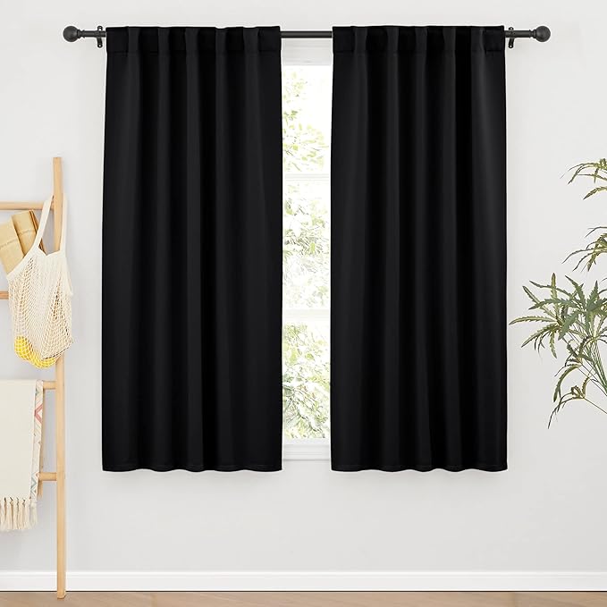 RYB HOME Short Black Curtains for Bedroom, W42 x L63 inch, 2 Panels