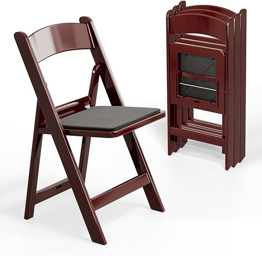 VINGLI Resin Folding Chairs with Cushion, Foldable Plastic Chair with Comfortable Padded Seats, Perfect for Event Party Indoor Outdoor, Reddish Brown, 4 PC