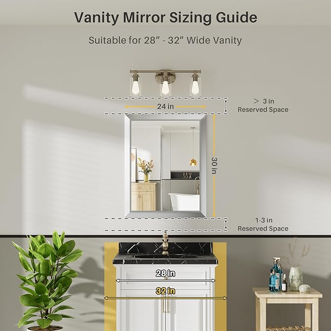 24x30 Inch Brushed Silver Bathroom Mirror