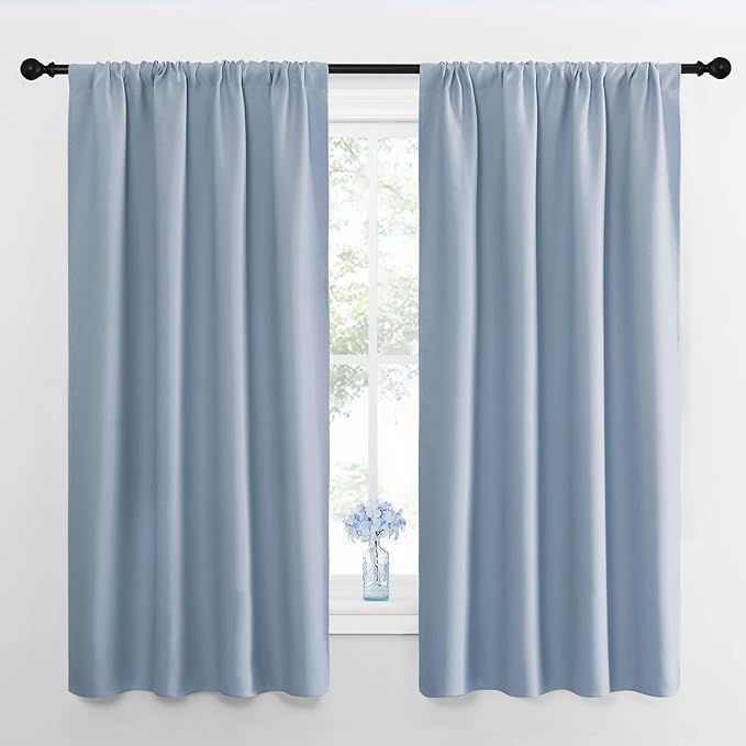 NICETOWN Kitchen Curtains, Short Blackout Drapes, Vintage Blue, Thermal