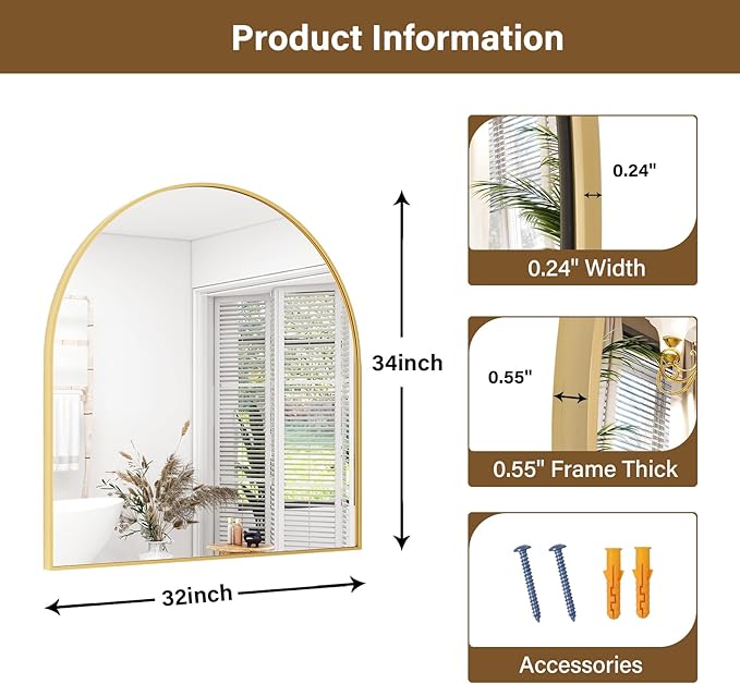 XRAMFY Arched Bathroom Mirror 32" x 34"