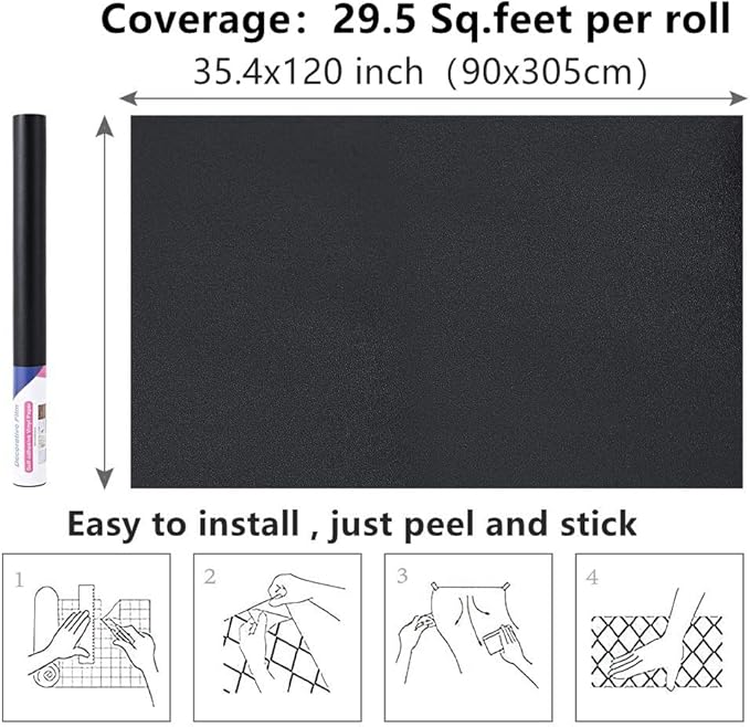 Arthome 35.4''x120'' Black Contact Paper, Self Adhesive Wallpaper Waterproof