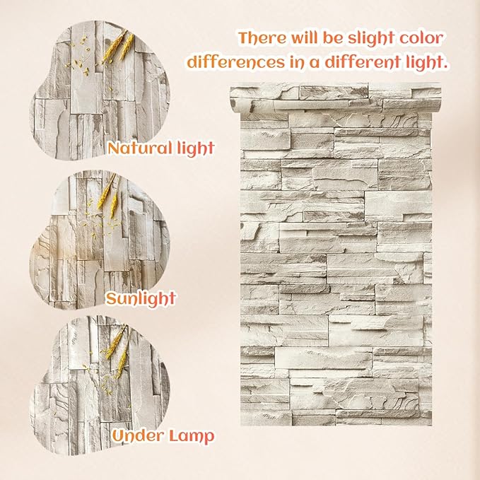 Jeweluck Stone Wallpaper Peel and Stick Brick Wallpaper 17.7”×787.4” Brick