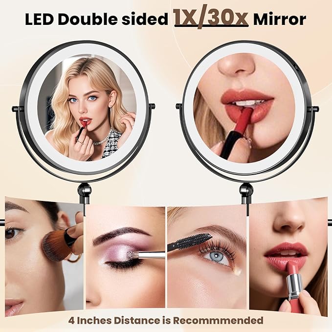 9" Wall Mounted LED Lighted Makeup Vanity Mirror - 4000mAh Rechargeable Double