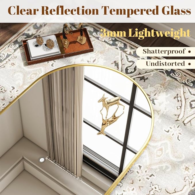 VooBang Arched Wall Mirror, 26 x 28 inch Arch Bathroom Mirror, Wall Mounted