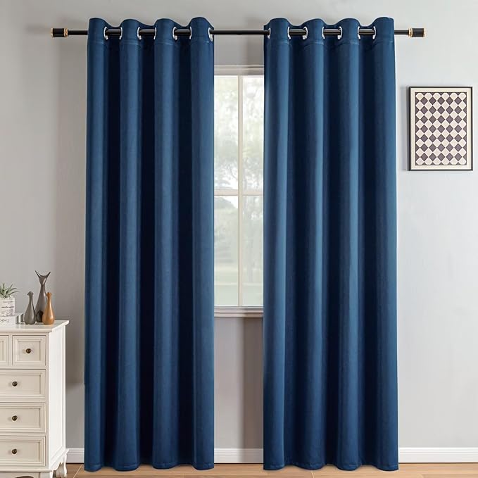 IGEMAEVE Navy Blue Blackout Curtains 84 Inch Length 2 Panels Set, Grommet
