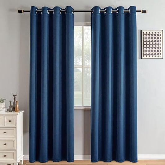 IGEMAEVE Navy Blue Blackout Curtains 84 Inch Length 2 Panels Set, Grommet