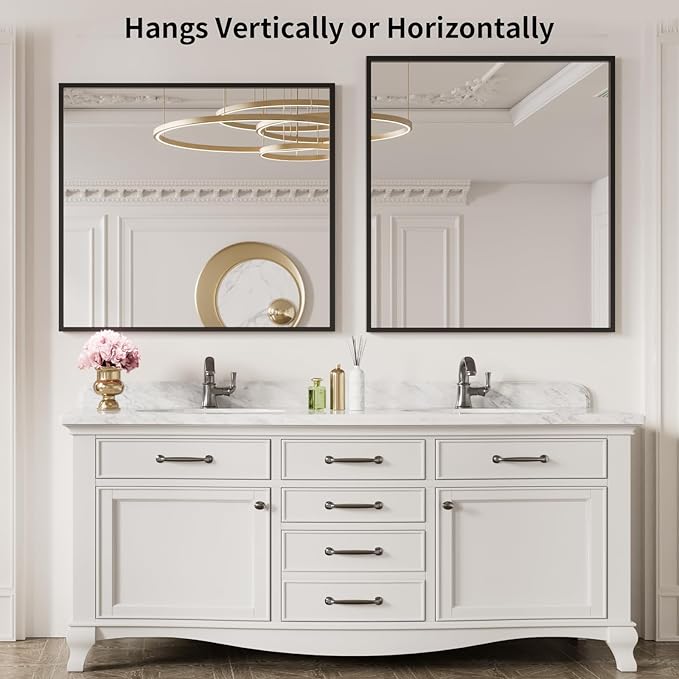 LOAAO 40"X36" Black Rectangle Bathroom Mirror Wall, Matte Black Aluminum Alloy