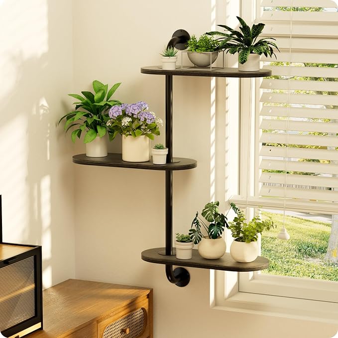 Rotating Window Plant Shelves 3-Tier, Wooden Window Shelf