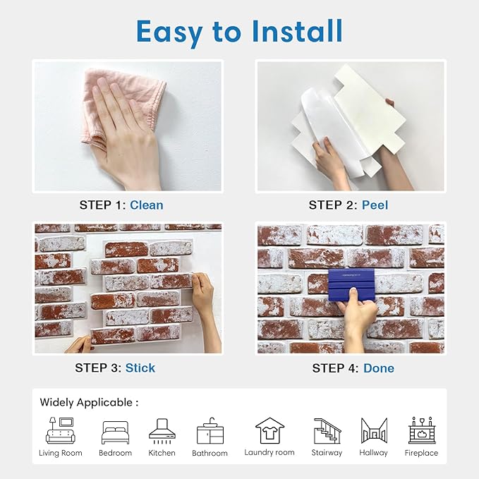 COMSTICKC 3D Faux Brick Wall Panels Peel and Stick, Small Size Self Adhesive