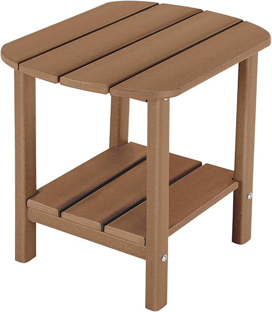 LZRS Adirondack Side Table - HDPE Outdoor Side Tables, Double Layer End Tables for Patio, Backyard,Pool, Indoor Companion, Easy Maintenance & Weather Resistant(Brown)