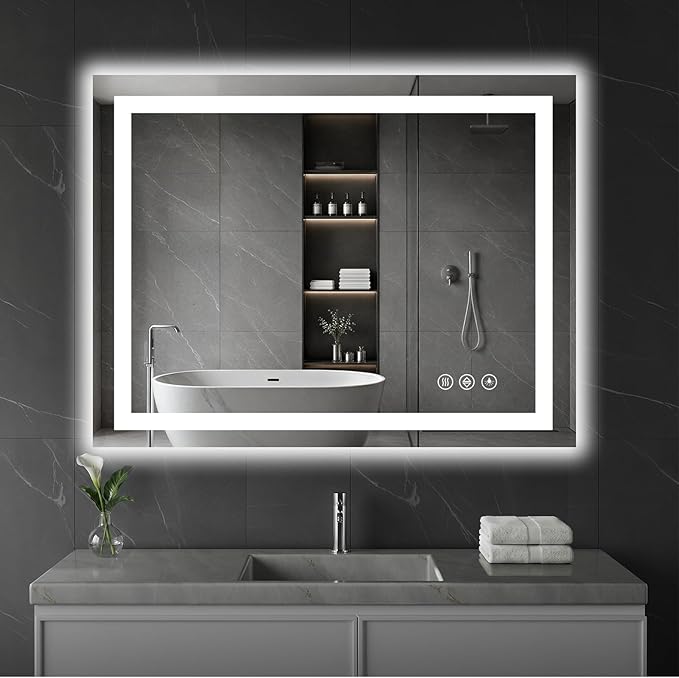 Koonmi 40"x30" LED Mirror for Bathroom, 90CRI Anti-Fog Vanity Mirror