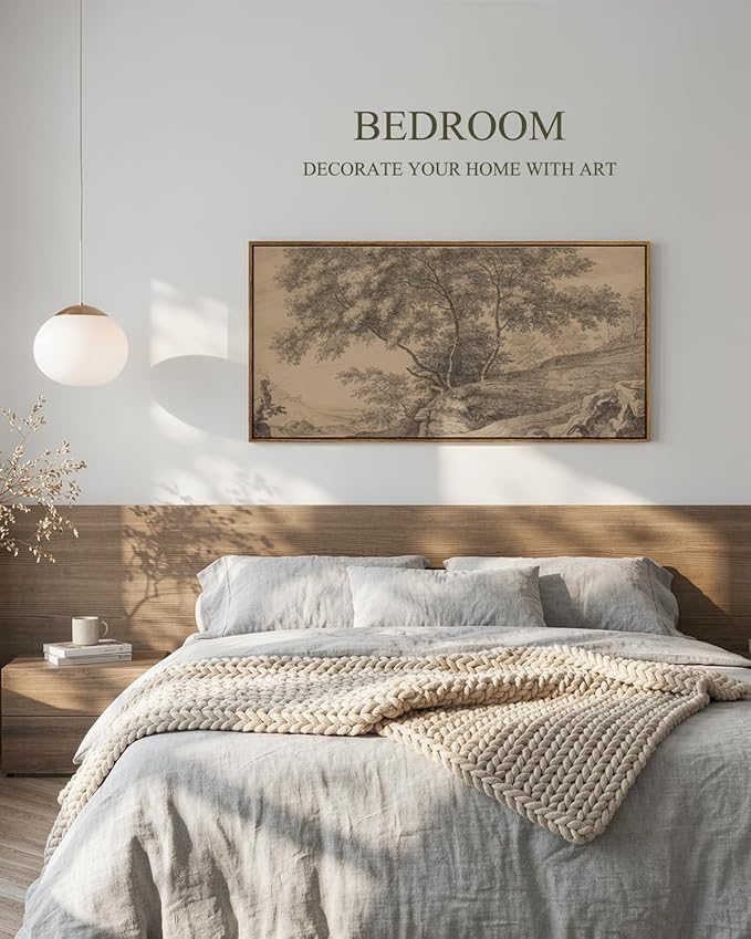 InSimSea Extra Large Framed Vintage Wall Art, Living Room Country Farmhouse Decor, Woodland Countryside Landscape Canvas Prints, Retro Scenery Long Picture for Bedroom Above of Bed, 20x40inch