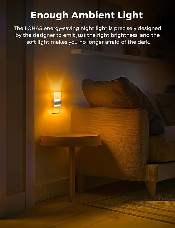 L LOHAS LED Night Light, Amber Night Lights Plug Into Wall, Dusk-to-Dawn Sensor