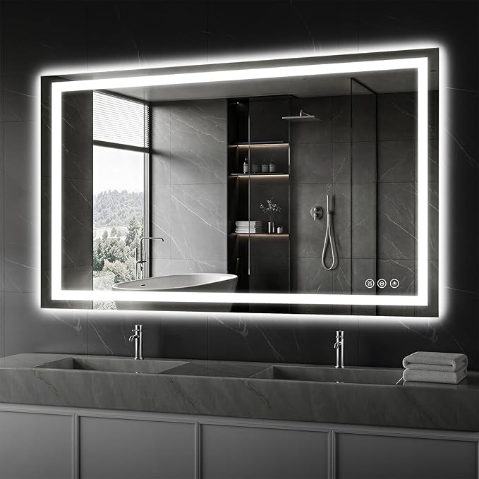Koonmi 55"x36" LED Mirror for Bathroom, 90CRI Anti-Fog Vanity Mirror
