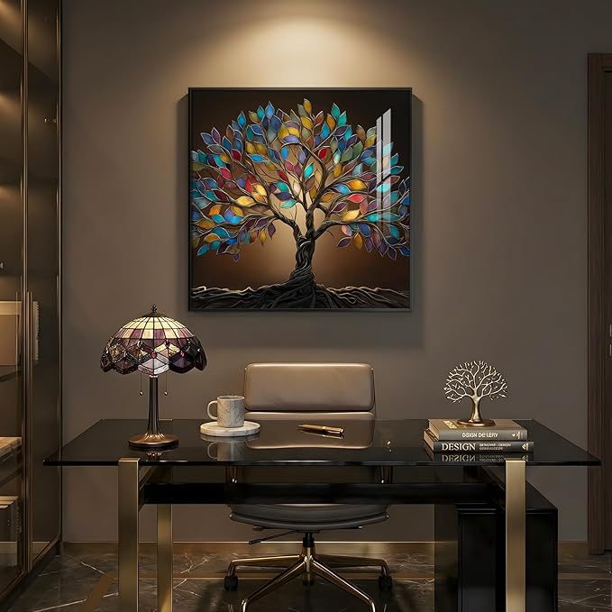 Framed Square Tree of Life Wall Art, Modern Contemporary Tree Painting Prints