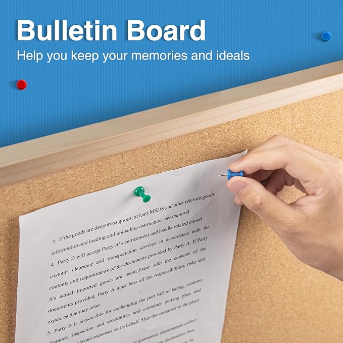 OWLKELA 24'' x 36'' Cork Board Bulletin Board, Wooden Framed Corkboard