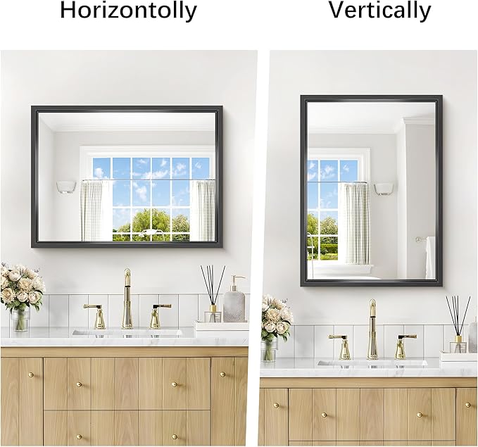 18x24 Inch Black Bathroom Mirror, Brushed Black Rectangle Mirror