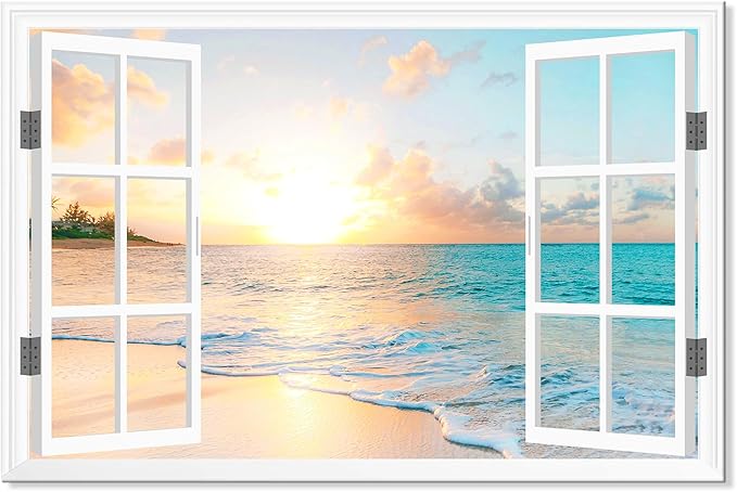 Goldfoilart Ocean Beach Sunset Canvas Wall Art