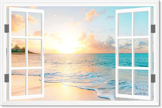 Goldfoilart Ocean Beach Sunset Canvas Wall Art