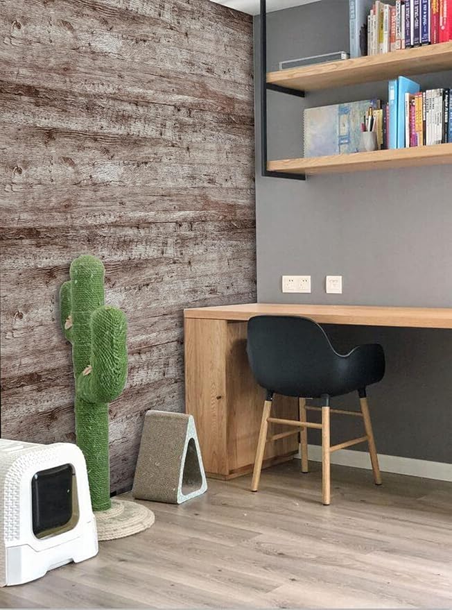 Dimoon Wallpaper 118"x17.7" Wood Peel and Stick Wallpaper Thicken Dark Grey