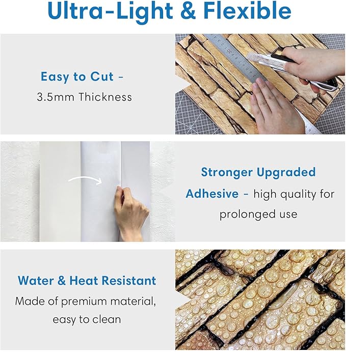 COMSTICKC Peel and Stick Faux Stone Wall Sticker Wall Panels, Not Real Stone