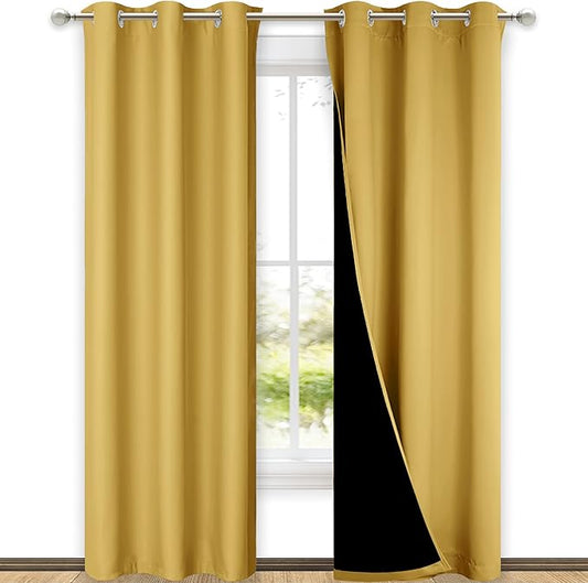 NICETOWN Bright Yellow Full Shade Curtain Panels, Pair of Thermal Insulated &