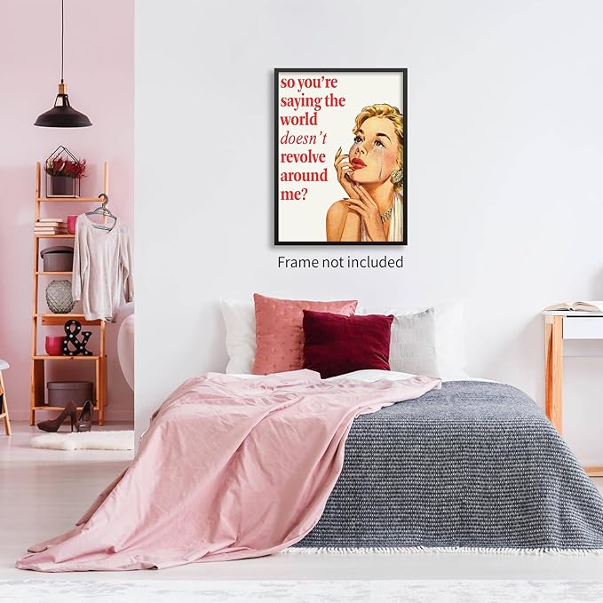 noxozoqm 70s Pink Sexy Women Poster Funky Funny Quote Wall Art Retro Housewife