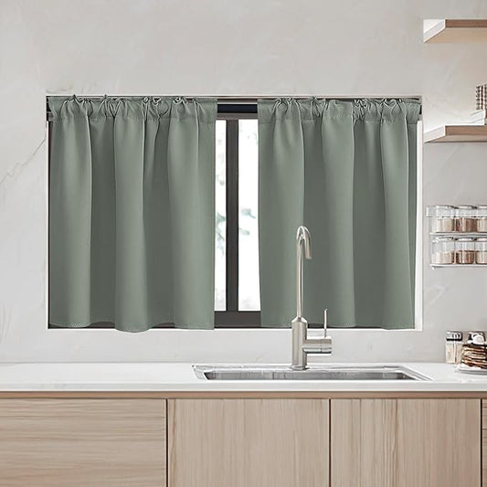 RYB HOME Small Window Curtains, 34 Width x 30 Length, 2 Panels, Sage Green