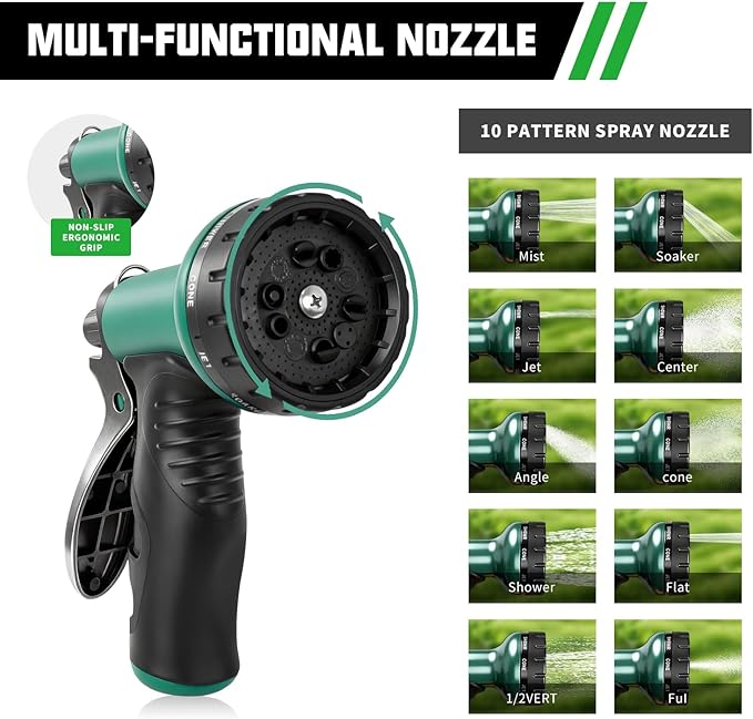 100FT Premium Garden Hose Ultra Lightweight Non Expanding Design 100 FT Watering Hose with 10 Function Nozzle, Kink & Tangle-Free, Leakproof & Pressure Resistant for Yard/Lawn/Camping (Green)