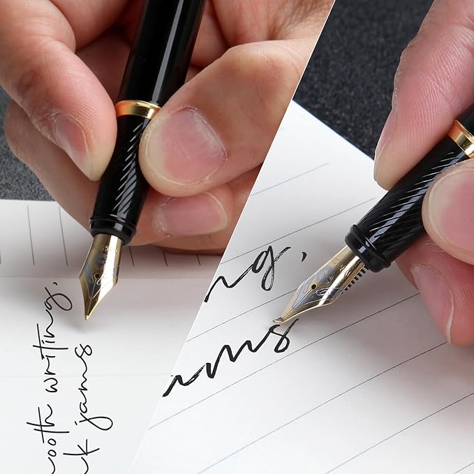 BOCIYER Fountain Pen with Fine Nib & Black Ink, Refillable & Elegant Bent Nib Design, Calligraphy Pens for Writing, Best Fountain Pen for Smooth & Fancy Writing (Red)