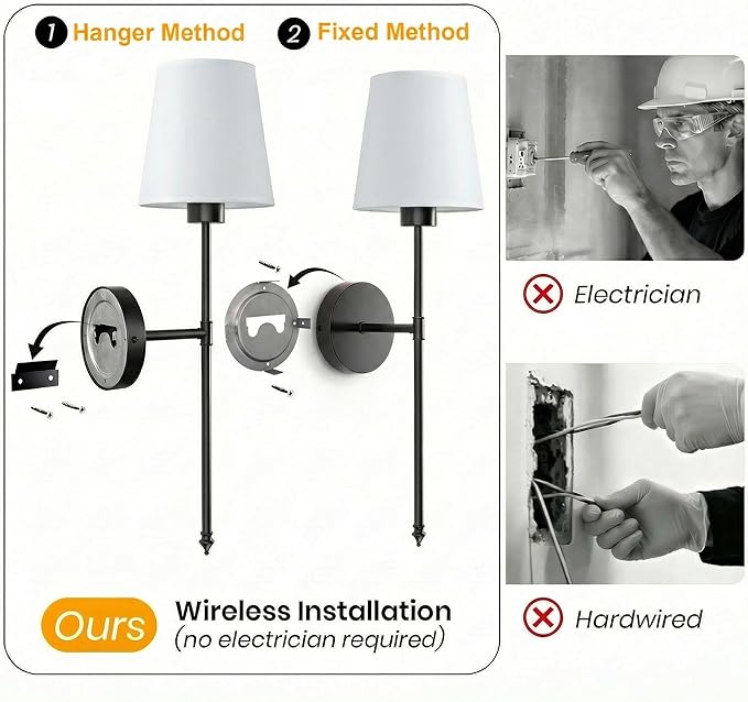 IRONPAX Wall Sconces Battery Operated Set of 2, Wireless Rechargeable Wall