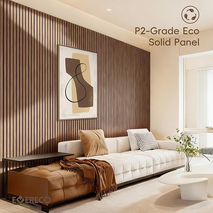 EVERECO 6 Pack Wood Slat Acoustic Wall Panels 92.5" × 7.87", 3D Sound Absorbing