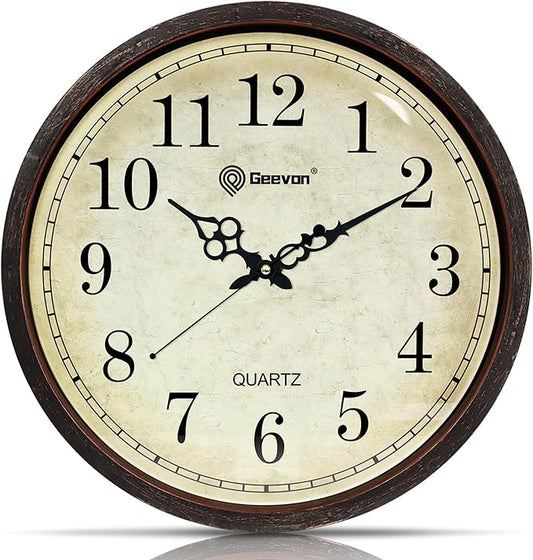 Geevon Vintage Brown Wall Clock, Silent 16" Non Ticking Wall Clock Battery