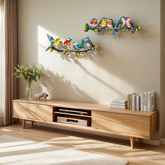 2025 New Metal Birds Outdoor Wall Art Decor+25.7'' Large Size Metal Sun Outdoor Wall Art Decor