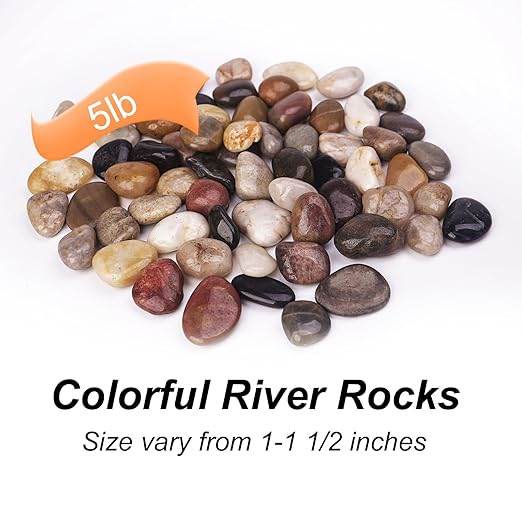 Pulovin 5 Pound Decorative Rocks for Planters, 1"- 1 1/2", Pebbles for Indoor Plants, Vases, Polished Stones for Garden and DIY Decor