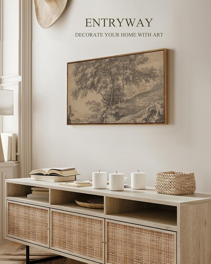 InSimSea Extra Large Framed Vintage Wall Art, Living Room Country Farmhouse Decor, Woodland Countryside Landscape Canvas Prints, Retro Scenery Long Picture for Bedroom Above of Bed, 20x40inch