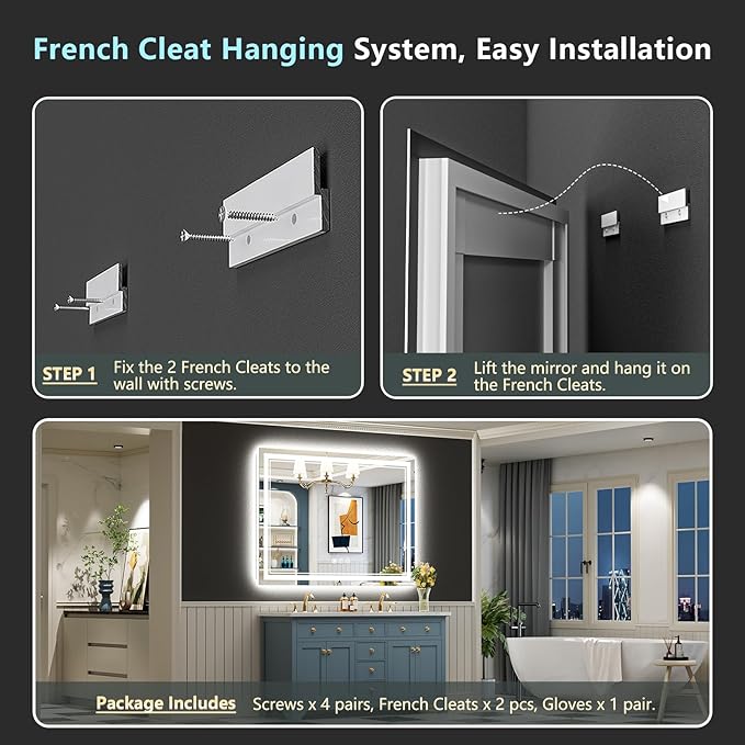 50x40 LED Bathroom Mirror with Lights, Backlit and Front Lit Anti-Fog Lighted