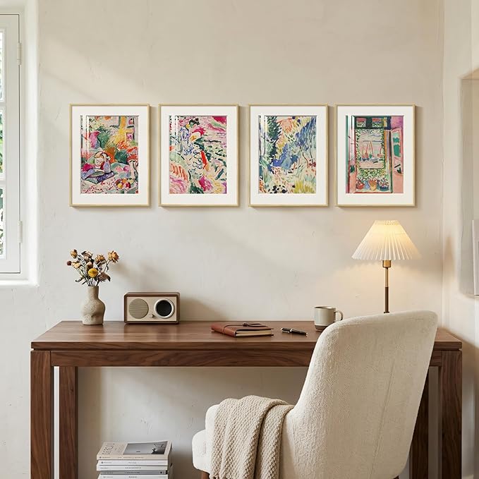 Framed Matisse Wall Art Set of 4, Colorful Abstract Landscape Wall Painting