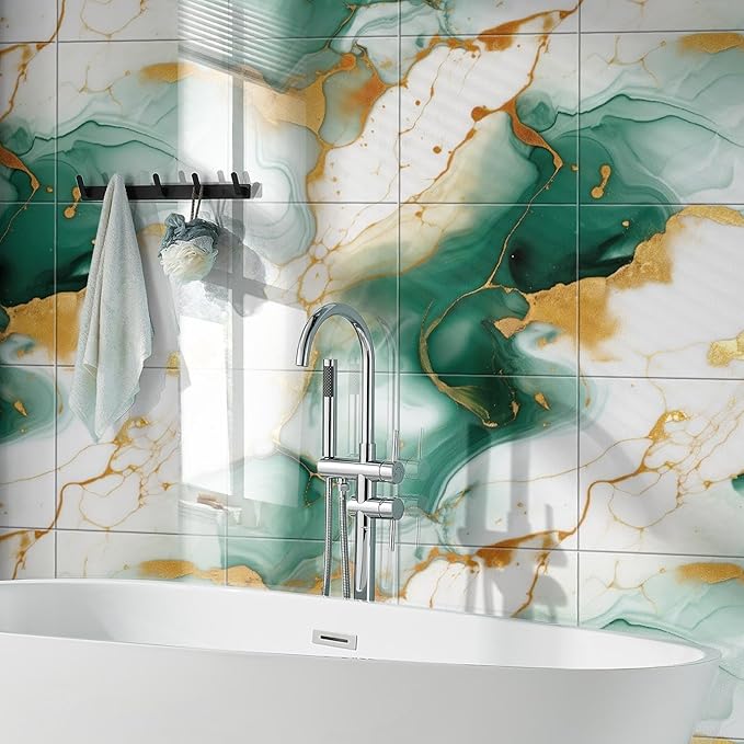 Chejiaye 10pcs Marble Peel and Stick Backsplash Waterproof Washroom Wall Panels