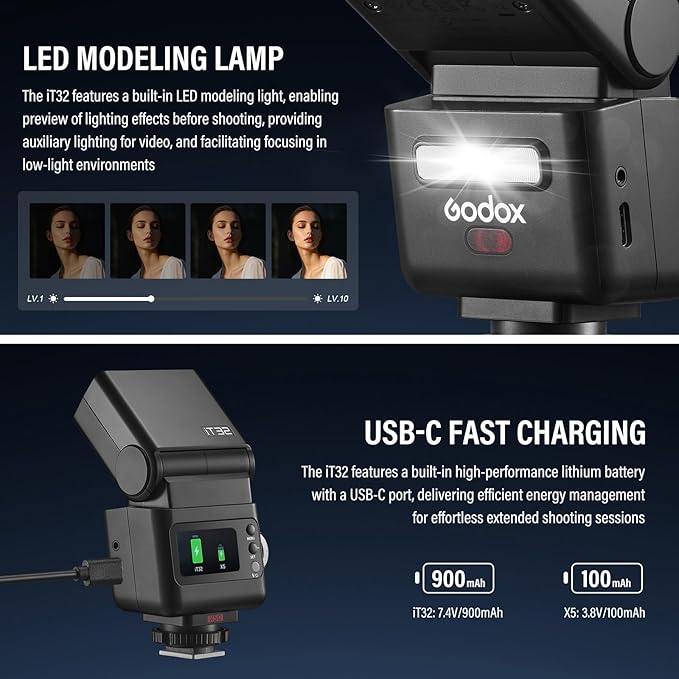 Godox IT32 TTL Camera Flash for Canon with X5C Trigger & Diffuser kit,Magnetic Hotshoe & Trigger 2-in-1,2.4G Wireless,HSS 1/8000s,GN18,LED Modeling Lamp,Colorful Touch Screen,Rotatable Flash Head
