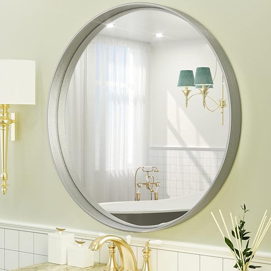 TETOTE Silver Round Mirror for Bathroom, 30 Inch Modern Circle Mirrors
