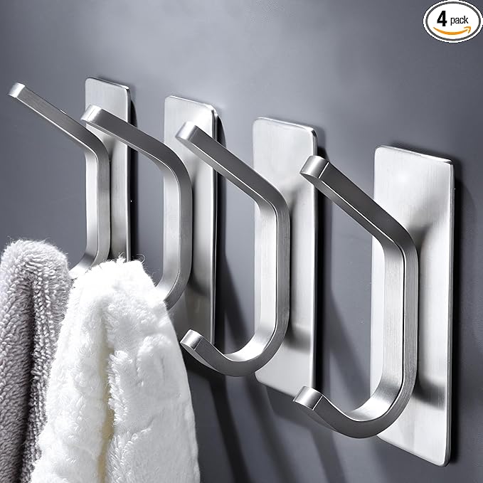 DELITON Adhesive Towel Hooks for Bathroom