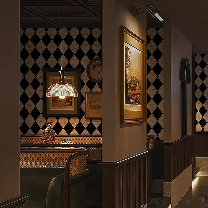Simon&Siff Retro Checkered Peel and Stick Wallpaper Black and White Wallpaper