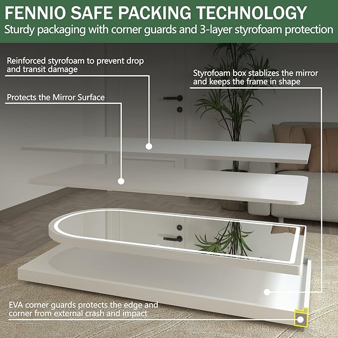 FENNIO Full Length Mirror with Lights, Free Standing Lighted Floor Mirror
