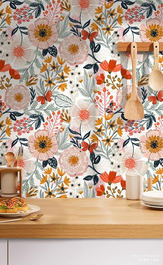 HAOKHOME Boho Peel and Stick Wallpaper Floral Wall Paper Removable
