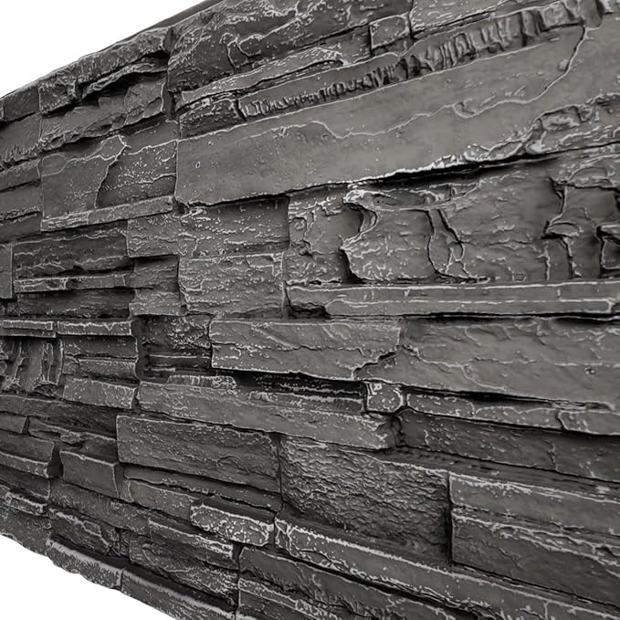 EverStone Cascade Faux Stone Panel, 48 5/8"W x 24 3/4"H x 1 1/4"D, Graphite