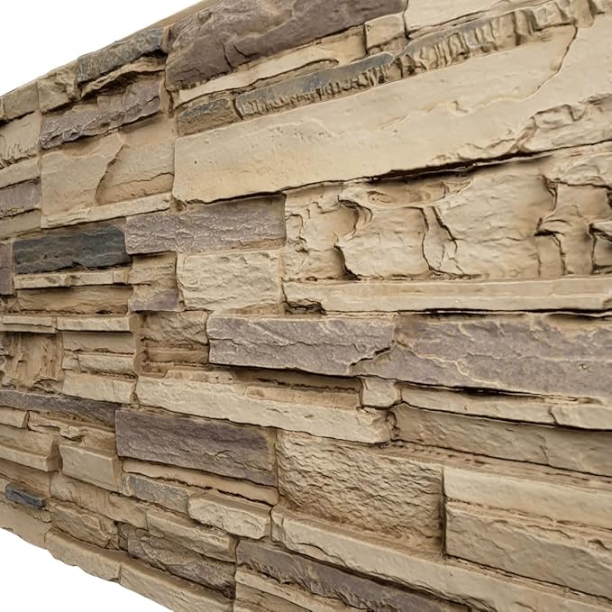 EverStone Cascade Faux Stone Panel, 48 5/8"W x 24 3/4"H x 1 1/4"D, Adobe Color